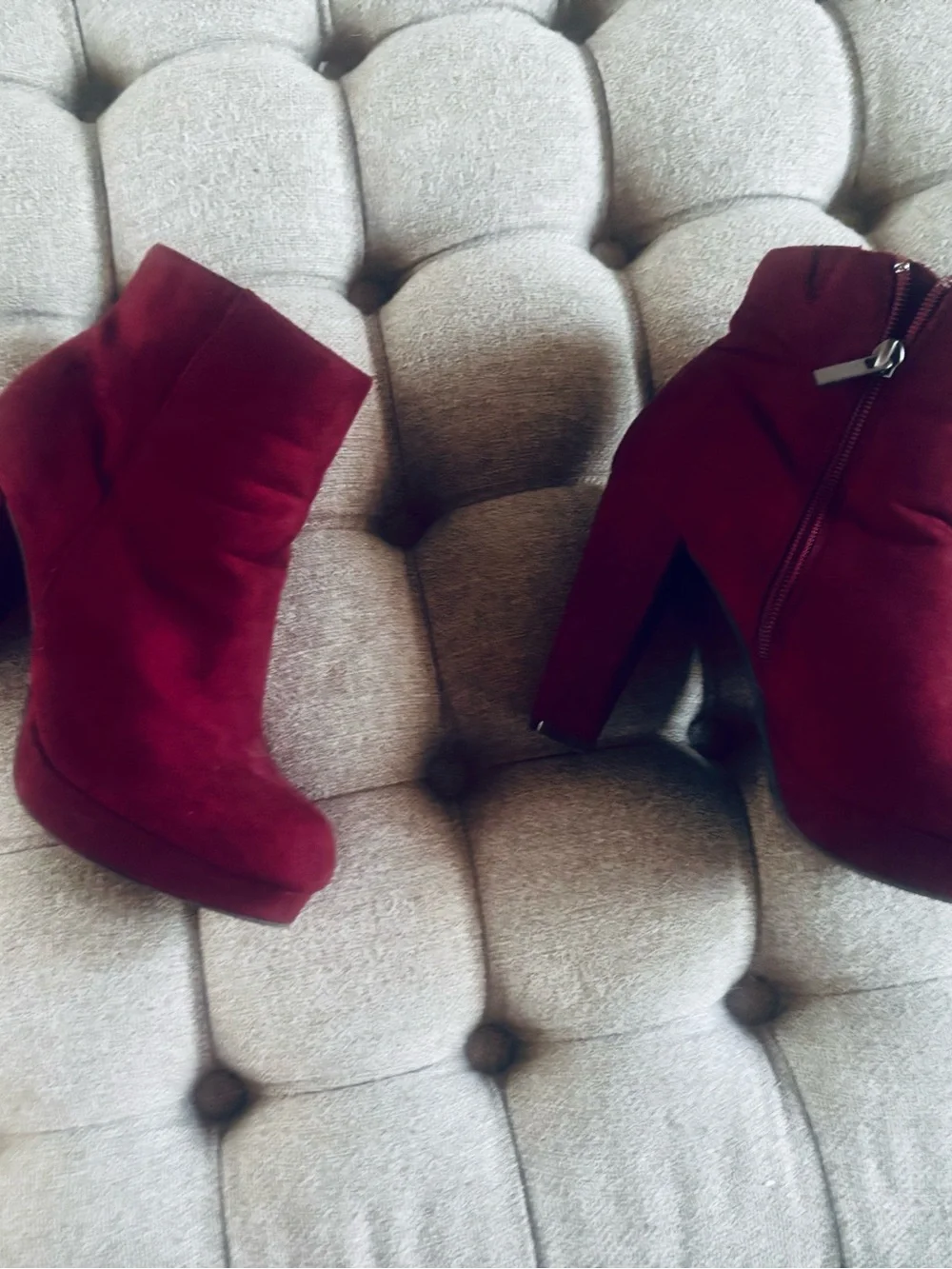 BAMBOO Burgundy Platform Ankle Booties with Side Zip